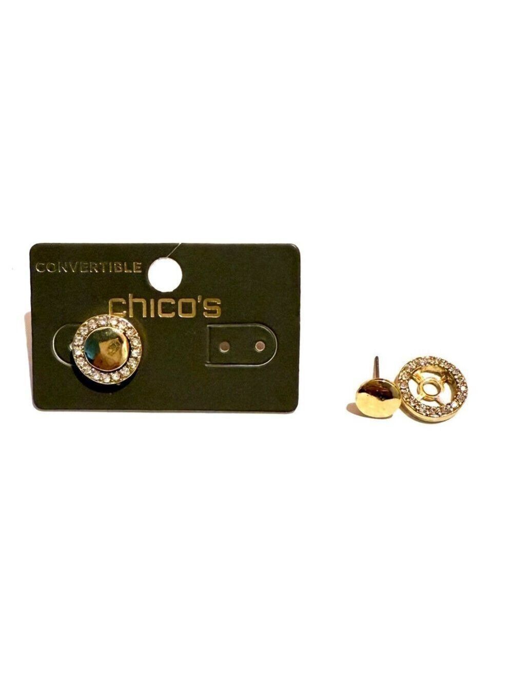 CHICO’S Convertible Gold & Crystal Stud Earrings | NWT